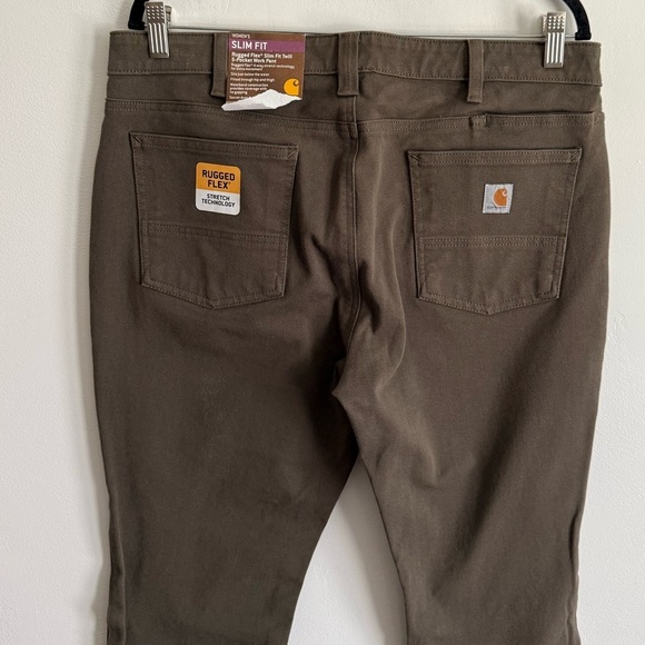 Carhartt Rugged Flex Slim Fit Twill 5 Pocket Work Pant Green Brown Jeans - Picture 4 of 7